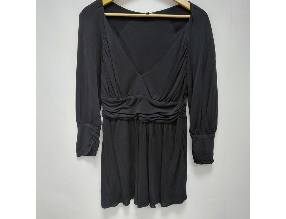 LeROK Rayon Black Dress Solid Long Sleeve Short Women Size M